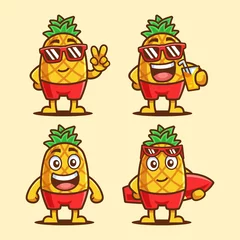 Fotobehang Pineapple Summer Cartoon Character Set © Rexcanor