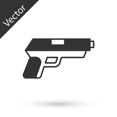 Grey Pistol or gun icon isolated on white background. Police or military handgun. Small firearm. Vector