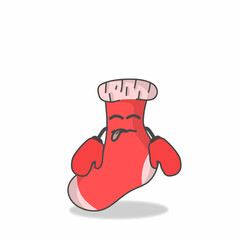 Cute Sock Character Flat Cartoon Vector Template Design Illustration