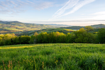 Paysage des Monts du Lyonnais dans le département du Rhône en France au printemps
