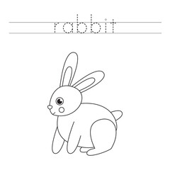 Tracing letters with cute rabbit. Writing practice for kids.