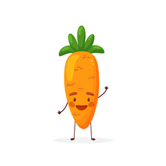 Cute Flat Cartoon Carrot Illustration. Vector illustration of cute carrot with a smiling expression. Cute carrot mascot design