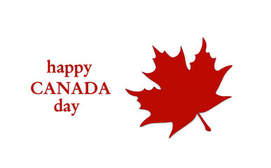 lettering on white background happy canada day. maple leaf is angled