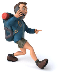 Fun illustration of a 3D cartoon backpacker