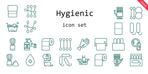 hygienic icon set. line icon style. hygienic related icons such as alcohol, shaving brush, antiseptic, washing, tampon, toilet paper, hand wash, hand, cotton swab,