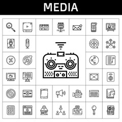 media icon set. line icon style. media related icons such as audiobook, video, cassette, network, film reel, tablet, playlist, share, placeholder, camera, microphone, vinyl