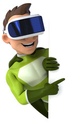 Fun 3D Illustration of a superhero with a VR Helmet
