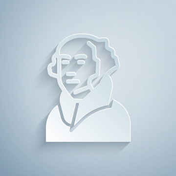Paper cut George Washington icon isolated on grey background. Paper art style. Vector