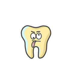 Cute Tooth Character Flat Cartoon Vector Template Design Illustration