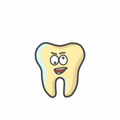 Cute Tooth Character Flat Cartoon Vector Template Design Illustration