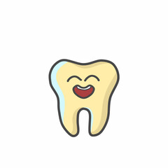 Cute Tooth Character Flat Cartoon Vector Template Design Illustration