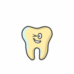 Cute Tooth Character Flat Cartoon Vector Template Design Illustration