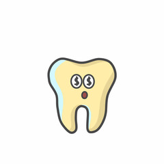 Cute Tooth Character Flat Cartoon Vector Template Design Illustration