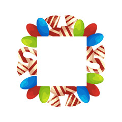 Frame with flat candies.
