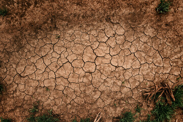 Drought background, top view of dry earth soil texture