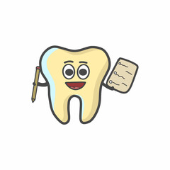 Cute Tooth Character Flat Cartoon Vector Template Design Illustration