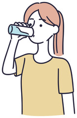 コップで水を飲む女性　イラスト