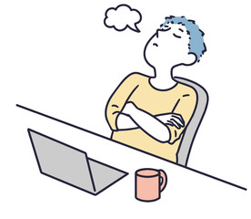 考える男性会社員　シンプルイラスト