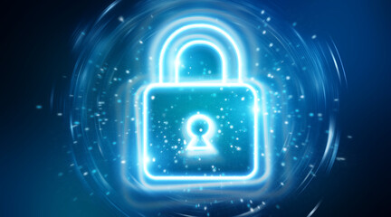 Digital web protection blue holographic interface 3D rendering