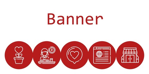 banner background concept with banner icons. Icons related love, news, stores, growth, breakfast