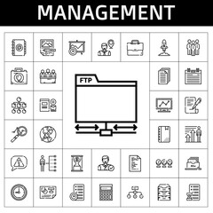 management icon set. line icon style. management related icons such as profits, ftp, hierarchical structure, briefcase, contract, time is money, branding, calculating, archive
