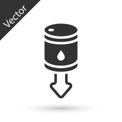 Grey Drop in crude oil price icon isolated on white background. Oil industry crisis concept. Vector
