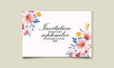 Fototapeta na wymiar Watercolor Floral Wedding Card Set
