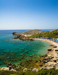 Fototapeta na wymiar Beautiful Ladiko beach in Faliraki, Rhodes Greece