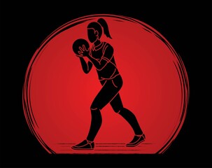 Fototapeta na wymiar Bowling Sport Female Player Action Cartoon Graphic Vector