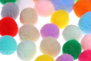 Closeup colorful Pompom in white background