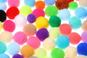 Closeup colorful Pompom in white background