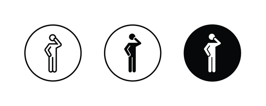 think thinking man icon, thought stick figure positions, human icons button, vector, sign, symbol, logo, illustration, editable stroke, flat design style isolated on white linear pictogram