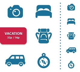 Vacation, Travel, Tourism Icons