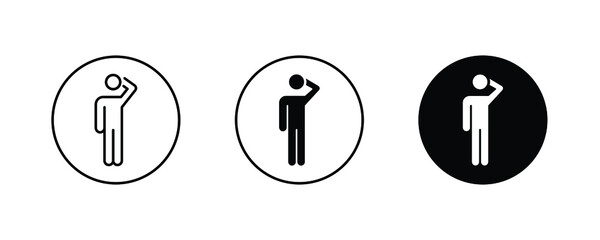 think thinking man icon, thought stick figure positions, human icons button, vector, sign, symbol, logo, illustration, editable stroke, flat design style isolated on white linear pictogram