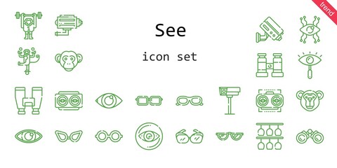 see icon set. line icon style. see related icons such as eye, glasses, sunglasses, vision, monkey, binoculars, eyeglasses, cctv, binocular,