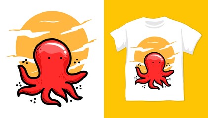 Octopus moon illustration shirt design for kid