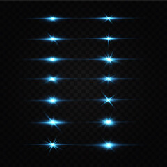 Bright particles, burning blue lights, stars, lasers. Vector.