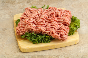 Raw pork minced meat over board