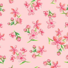 Pink cherry Blossom seamless pattern. Floral design for textile, cloth design, background, wallpapers and gift wrap - 432788367