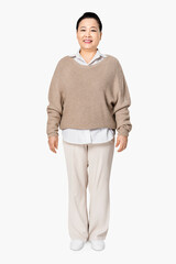 Fototapeta premium Women's oversized brown sweater casual apparel with design space full body