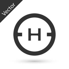 Grey Helicopter landing pad icon isolated on white background. Helipad, area, platform, H letter. Vector
