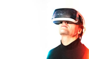 Man using virtual reality gadget for entertainment