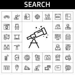 search icon set. line icon style. search related icons such as job search, binoculars, real estate, drawer, archive, gps, employee, binocular, filing cabinet, observe, users