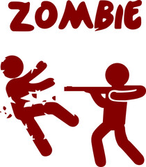 Zombie a man shoot a zombie and then the zombie is falling in small particles