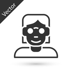 Grey Hacker or coder icon isolated on white background. Programmer developer working on code, coding, testing, debugging, analysing. Vector