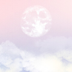 Aesthetic sky background with moon and clouds in pink