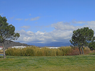 Mountains against the sky in spring