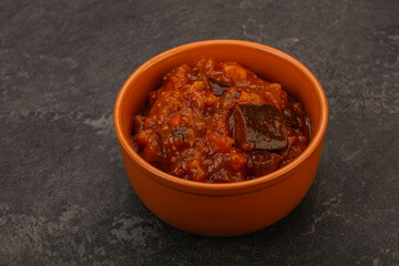 Eggplant saute with tomato and herbs