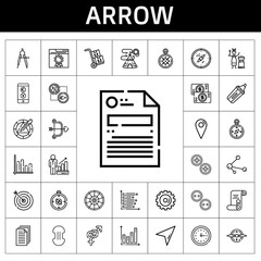 arrow icon set. line icon style. arrow related icons such as cursor, gender, wall clock, wind rose, file, roulette, browser, bar chart, options, share, mongolian, profits