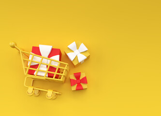 3D Render Gift Box in the Shopping Cart illustration Design.